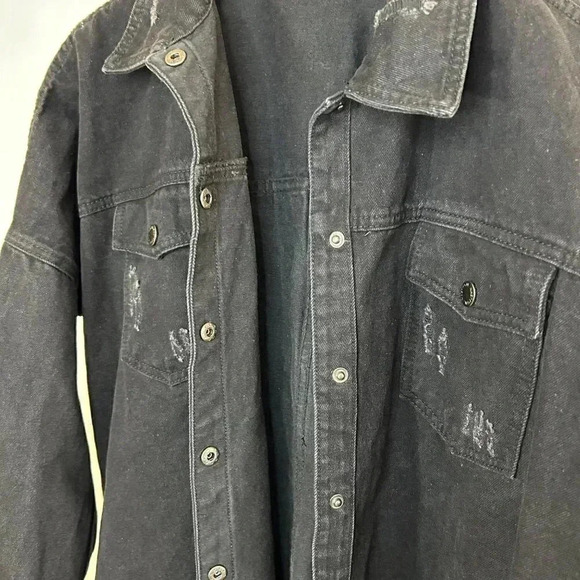 Nasty Gal Collection Size Medium Black Denim Shacket Jacket Coat Shirt - Picture 10 of 10